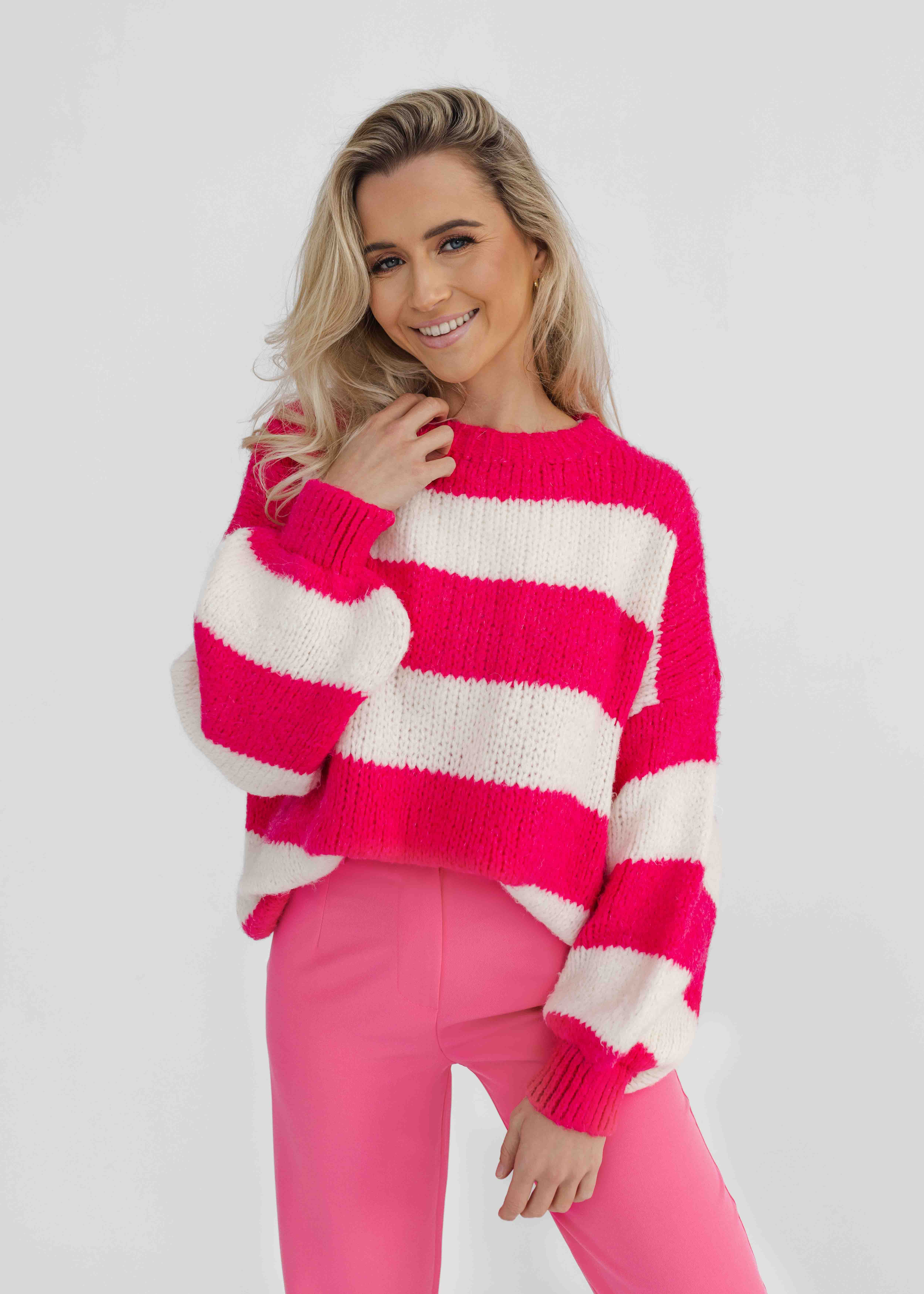 Gestreepte fuchsia trui dames Truien en knits tess v